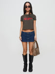 side view of model wearing Princess Polly East Coast Nyc Tee Charcoal Short Sleeves Crew Neck 