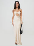 front view of model wearing Princess Polly Faviola Strapless Maxi Dress Champagne Sweetheart Neckline 