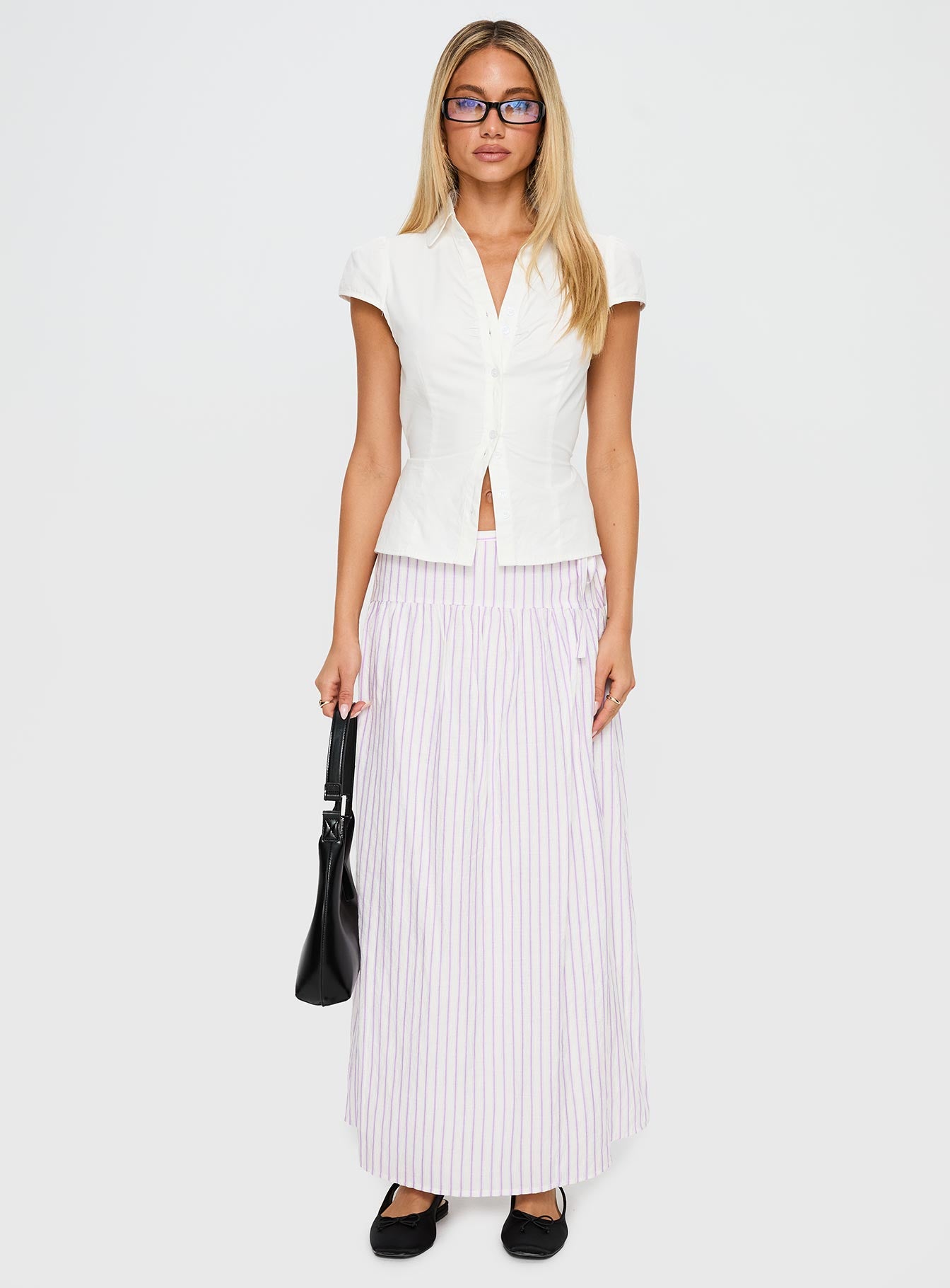   front view of model wearing Princess Polly Antheia Maxi Skirt White Multi Maxi 