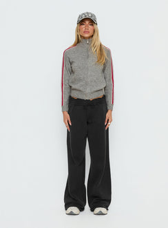 side view of model wearing Princess Polly Caysey Zip Through Knit Sweater Grey cropped 