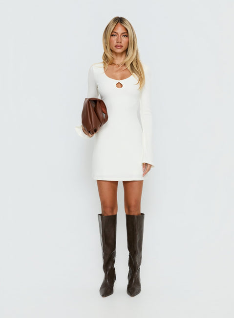 Lost Focus Long Sleeve Keyhole Mini Dress Cream