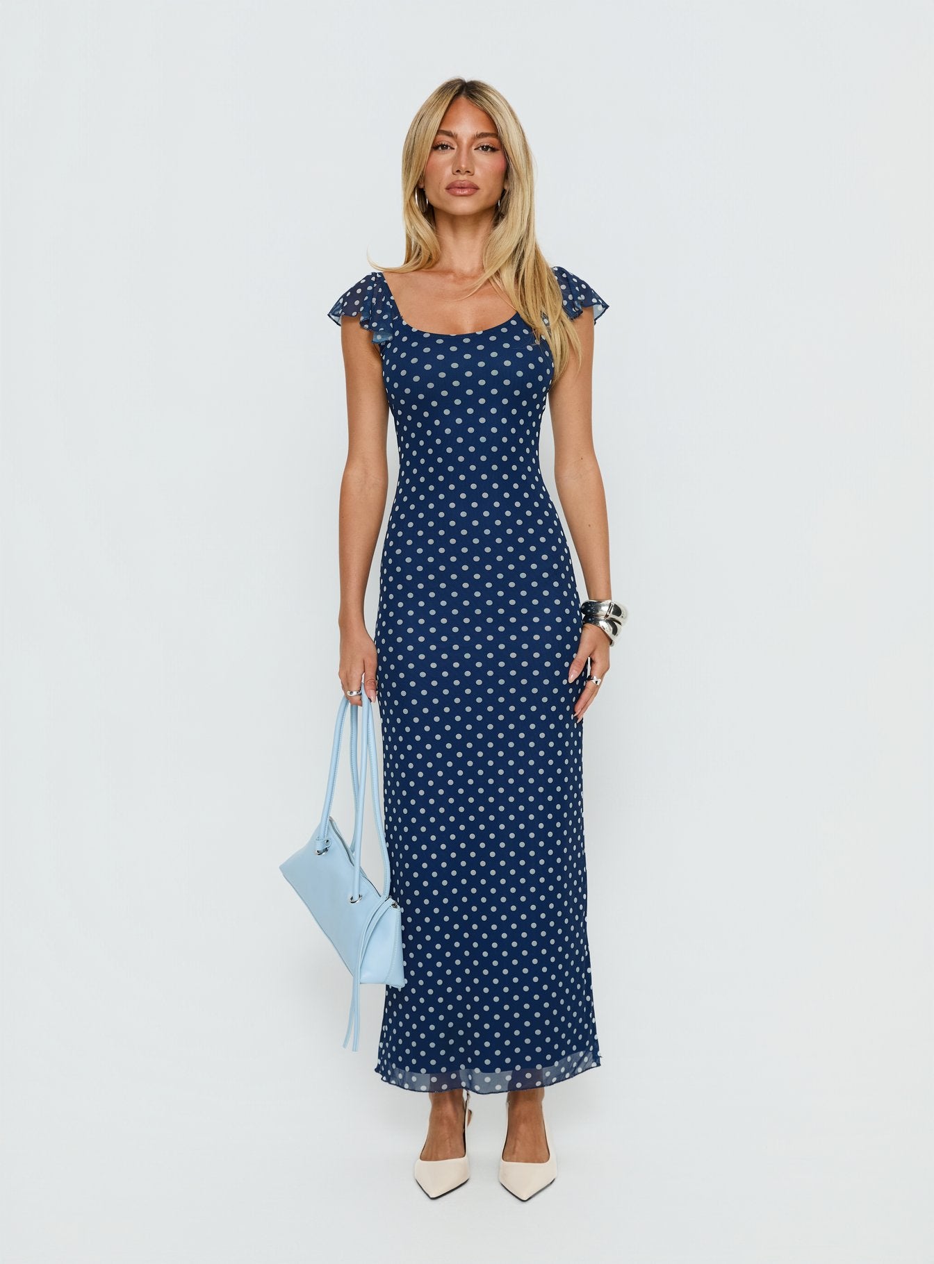 princess polly sandberg dress Princess Polly Sandberg Maxi Dress Black Polka Dot