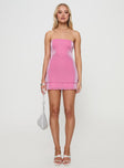 front view of model wearing Princess Polly Carette Strapless Mini Dress Hot Pink Straight Neck 