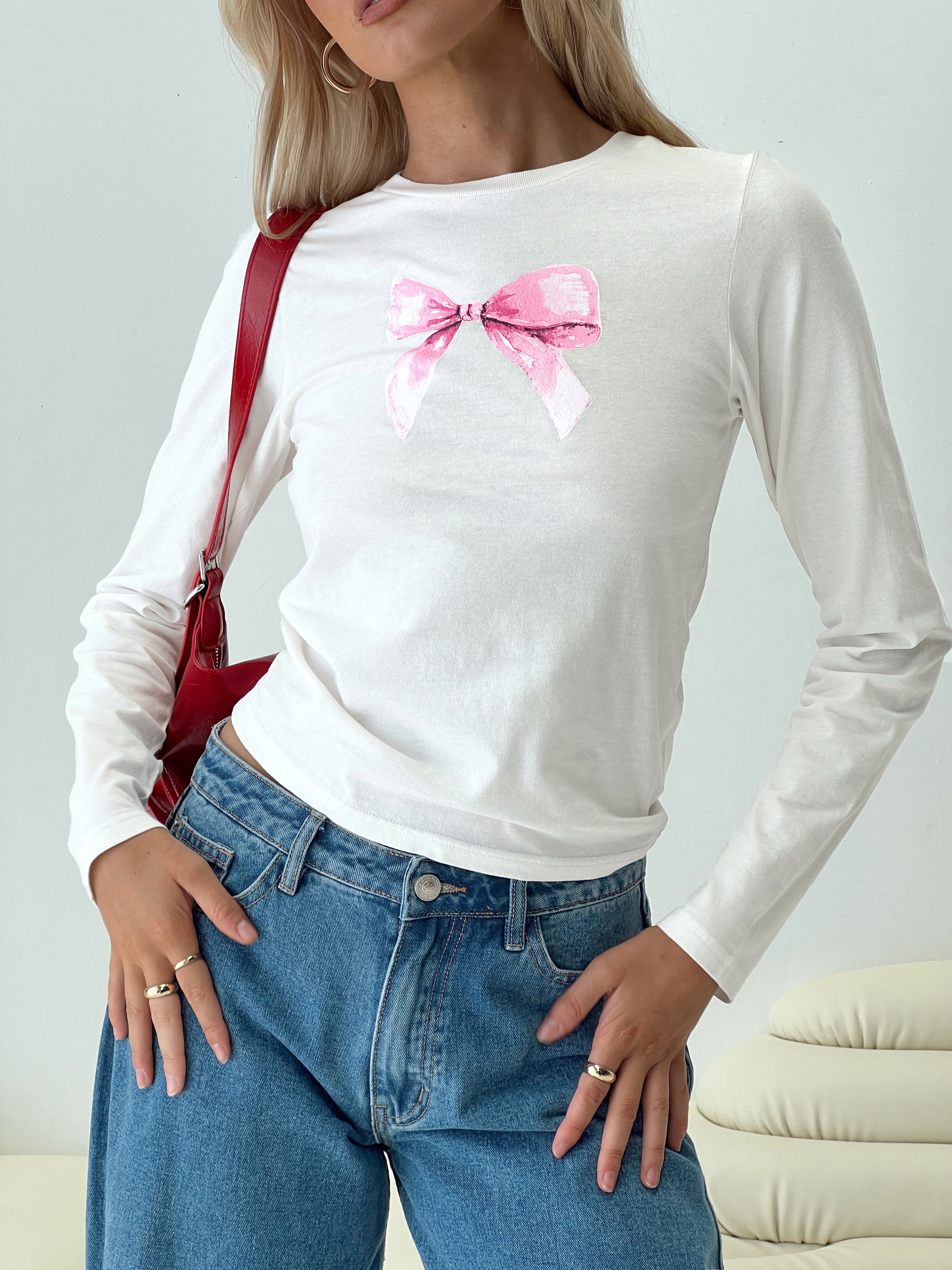 Bow baby long sleeve top white