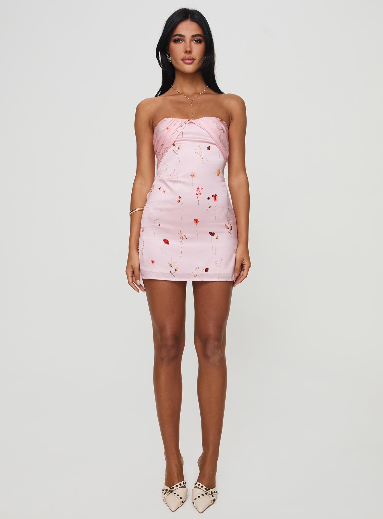 Irena Strapless Mini Dress Pink Floral | Princess Polly