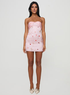 irena strapless mini dress dusty pink Irena Strapless Mini Dress Pink Floral
