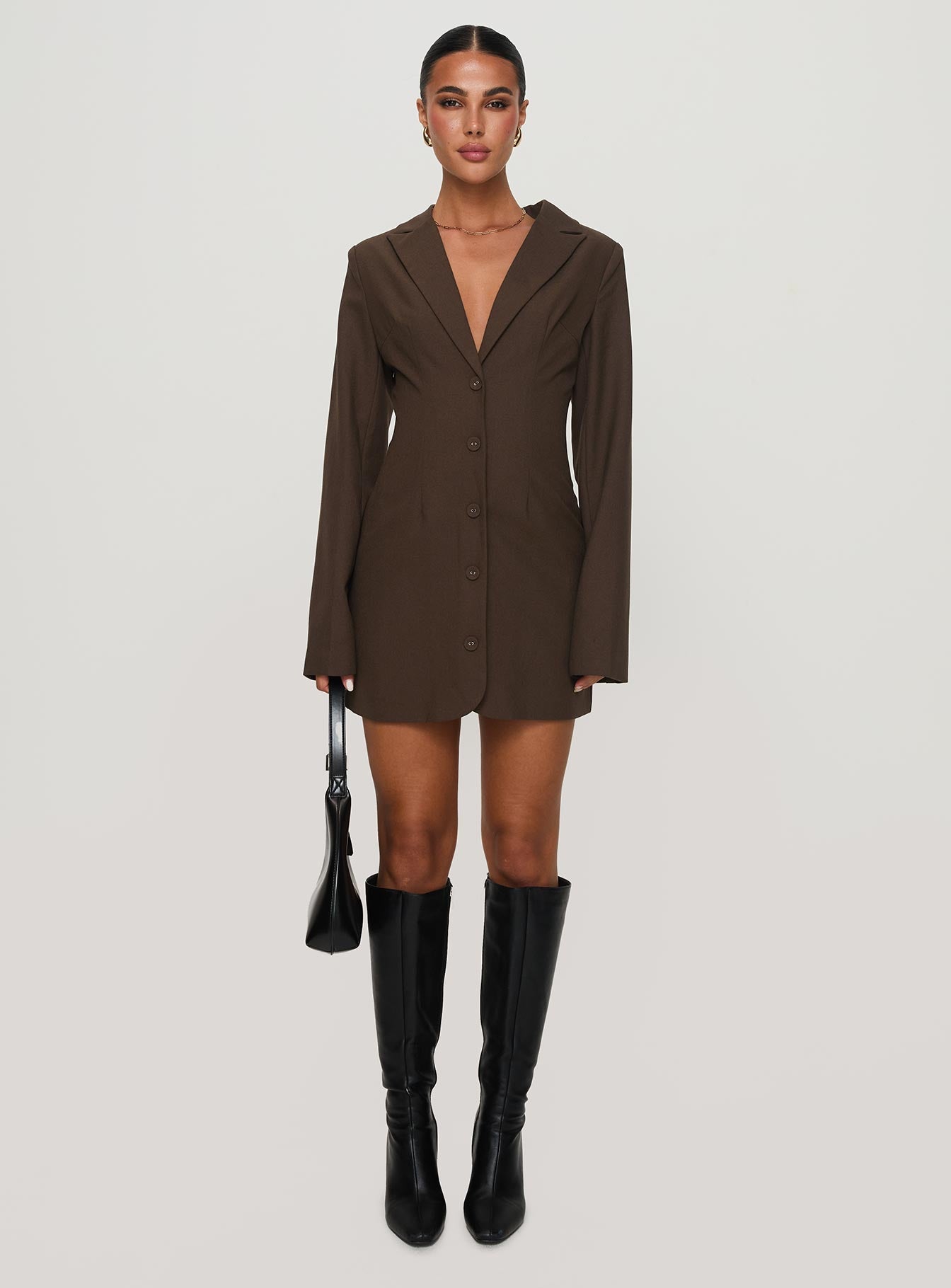 Dianah Blazer Mini Dress Brown | Princess Polly Dianah Blazer Mini Dress Brown | Princess Polly