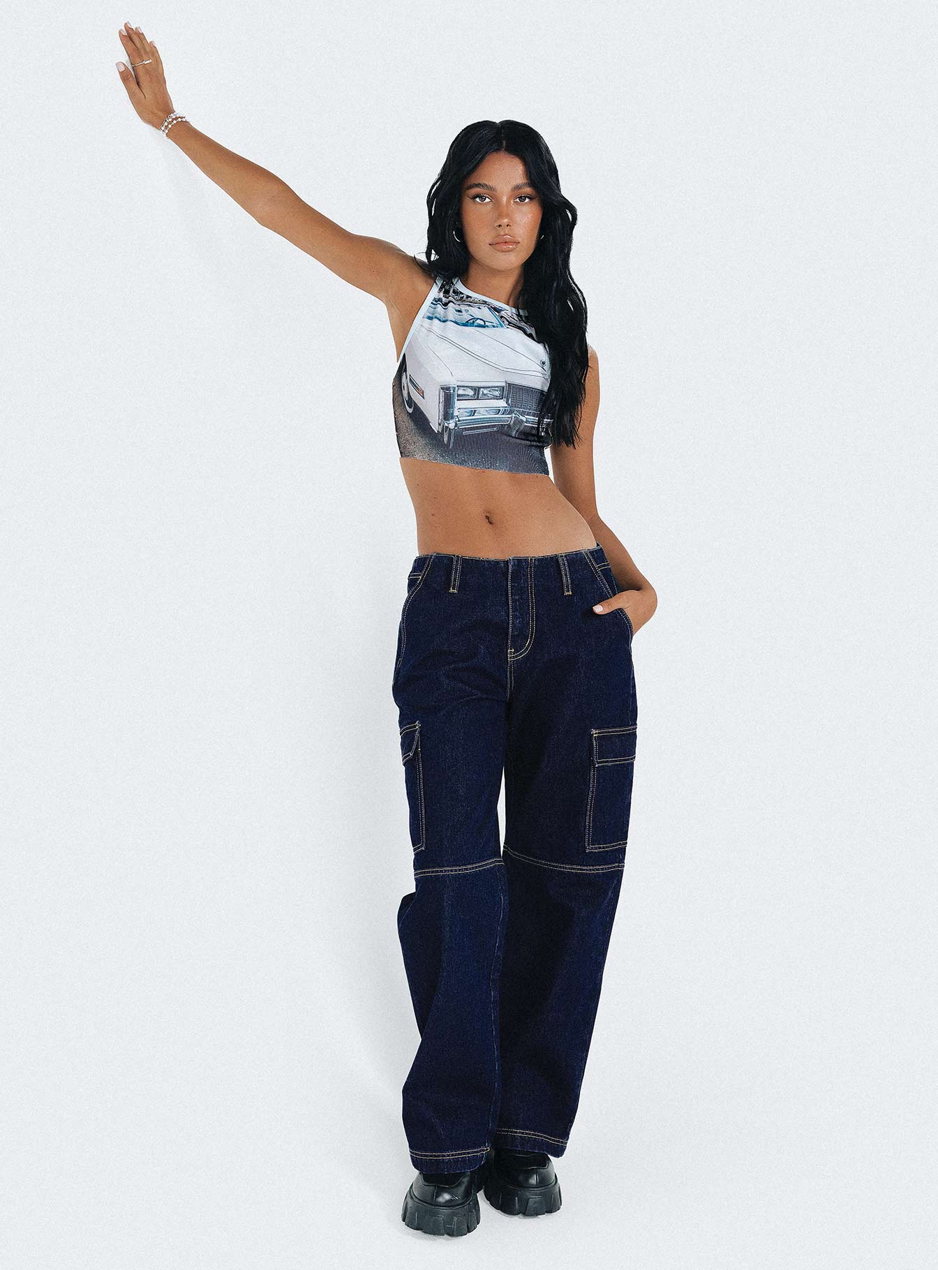 product Princess Polly Mid Rise  Tatini Low Rise Denim Jean Indigo