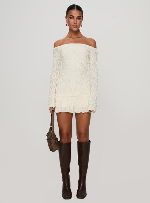 Vancesca Long Sleeve Mini Dress Cream | Princess Polly Vancesca Long Sleeve Mini Dress Cream | Princess Polly