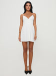 front view of model wearing Princess Polly Patterstone Mini Dress White V-Neck 