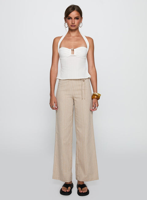 side view of model wearing Princess Polly Isabetta Halter Top White Sleeveless Sweetheart 