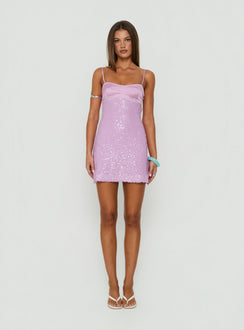 Alishia Satin Sequin Mini Dress Lilac