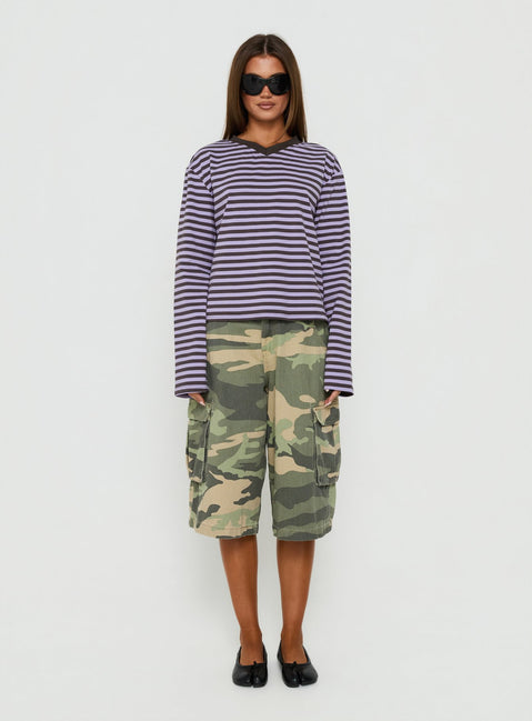 Viollette V Neck Long Sleeve Top Purple Stripe
