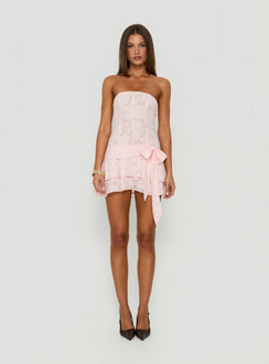 Azuriah Chiffon Strapless Corset Tiered Mini Dress Pink