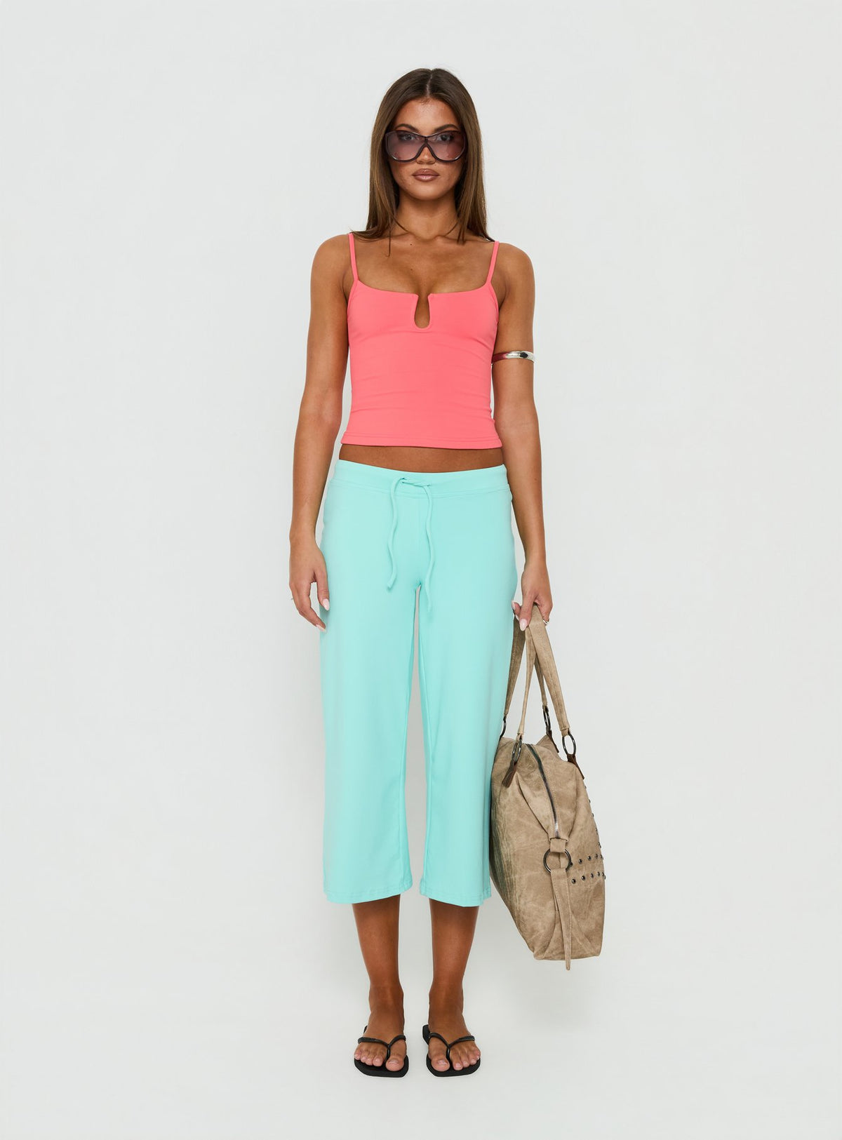 Daily Define Keyhole Cinched Tank Top Coral