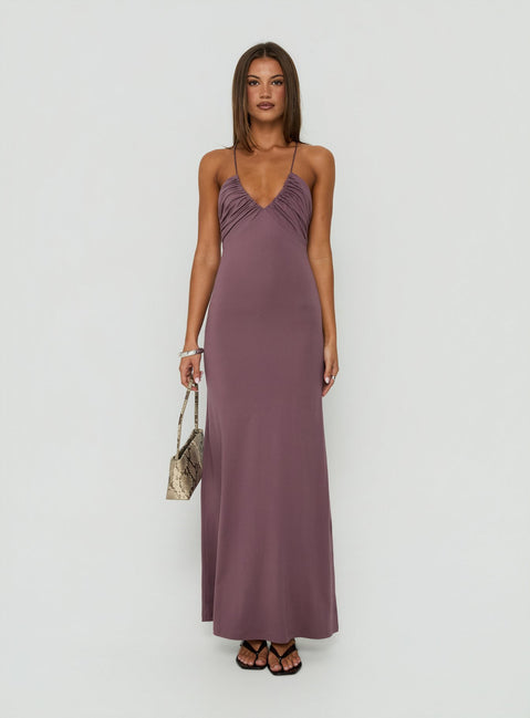 Esolda Ruched Low Back Maxi Dress Dusty Mauve