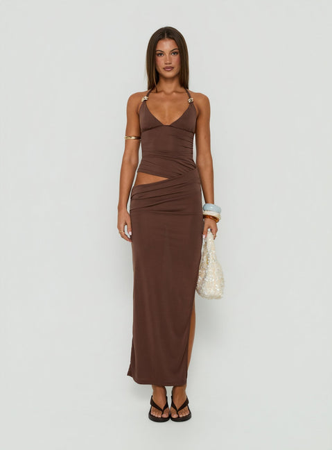 Imeraldia Hardware Halter Maxi Dress Chocolate
