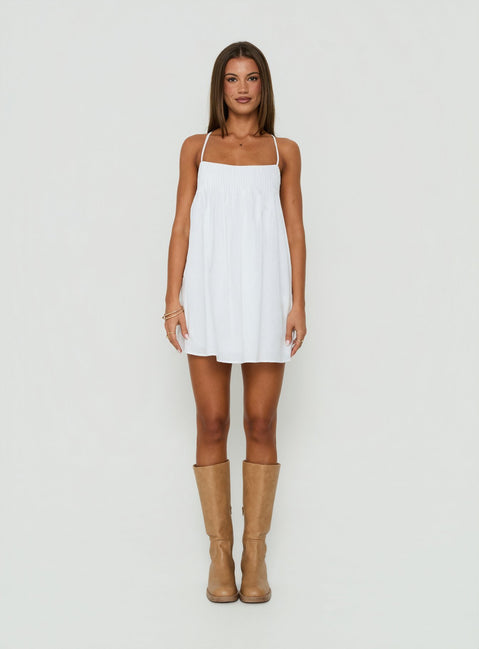 Stick With Me Tie Back Babydoll Mini Dress White