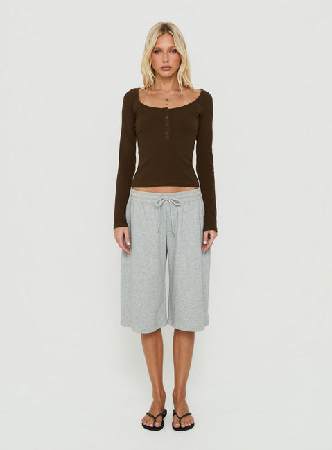 Keslie Long Sleeve Henley Top Espresso