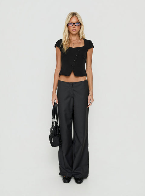 Agazia No Waist Low Rise Straight Pants Grey