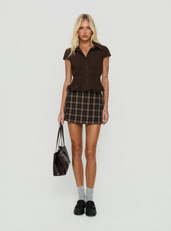 Oryn Gathered Waisted Top Brown