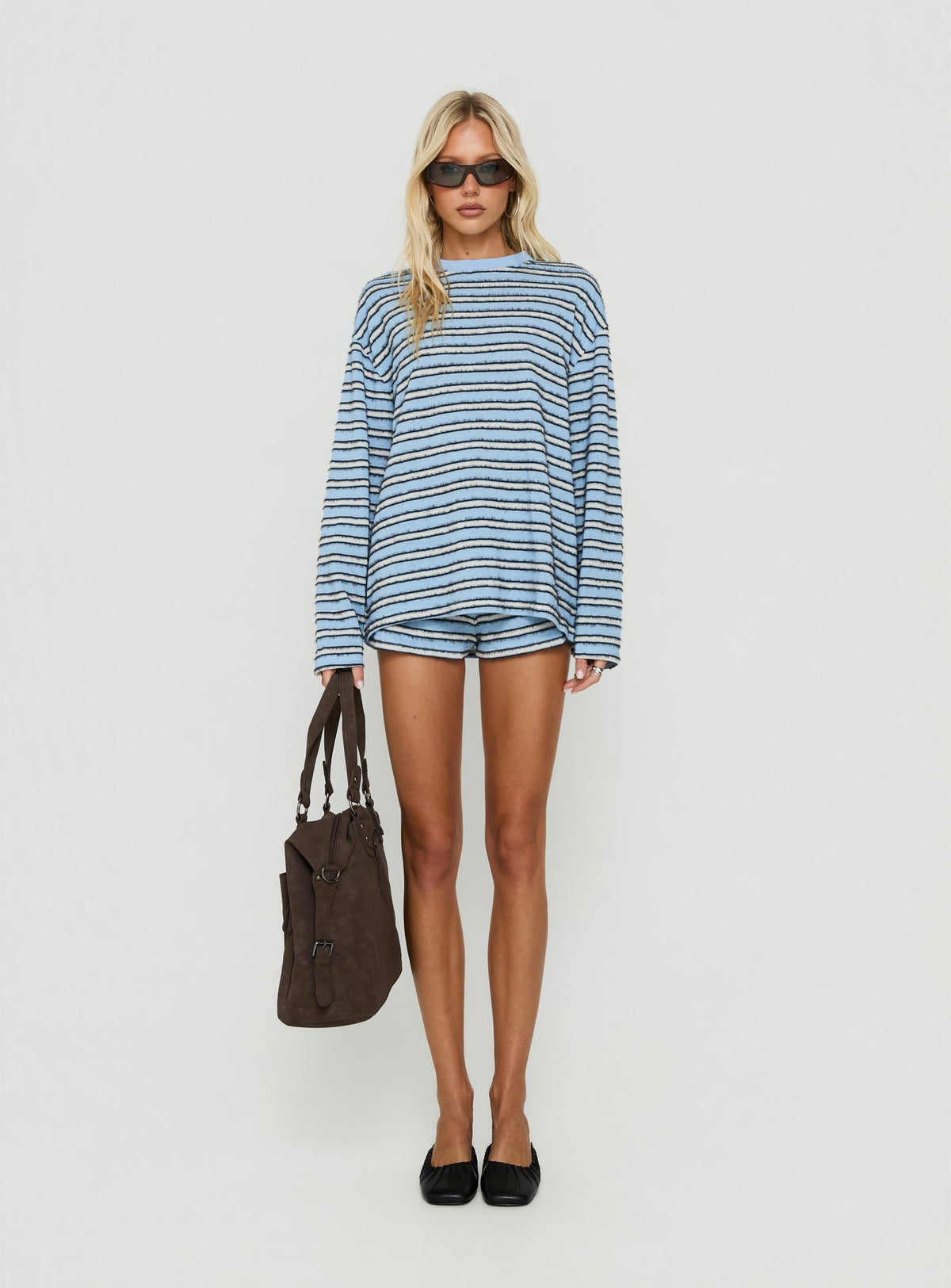 Meradith Tie Waist Shorts Blue Stripe