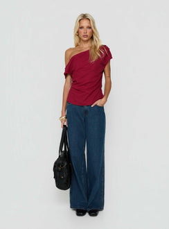 Seasons Change Relaxed Off Shoulder Top Burgundy