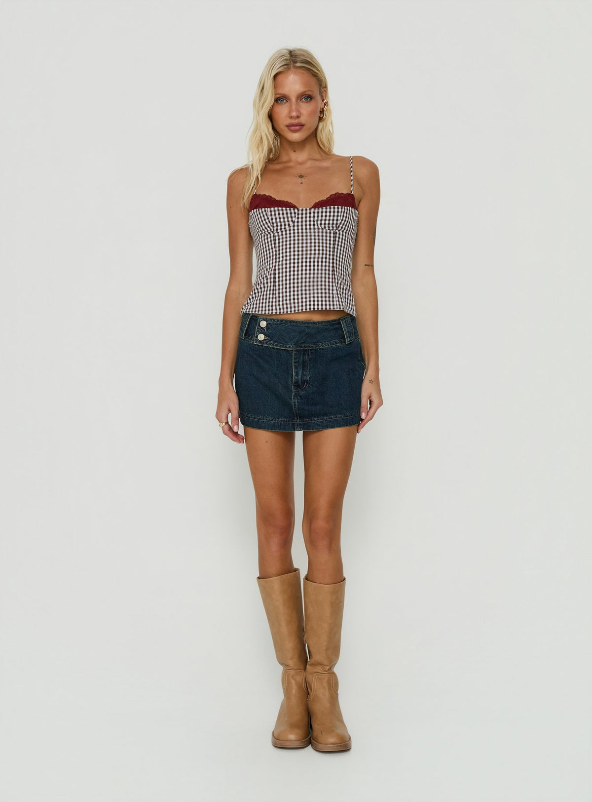Ladena Mid Rise Double Button Mini Skirt Raw Denim
