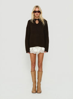 Carluna Keyhole Oversized Knit Sweater Brown
