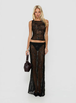 Hayess Sheer Embroidered Top Black