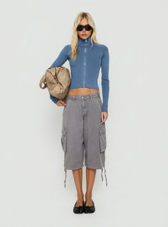 Kovah Zip Through Funnel Neck Knit Sweater Blue