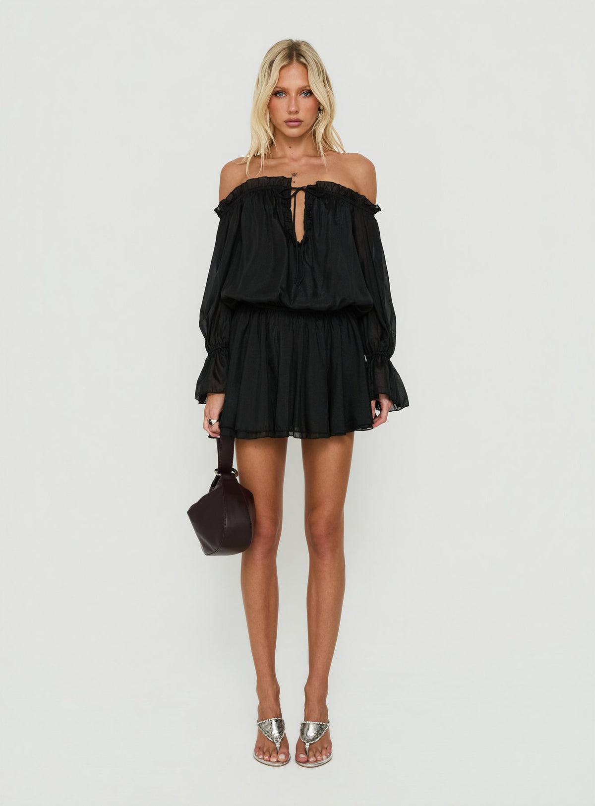 Zarevia Off Shoulder Long Sleeve Mini Dress Black