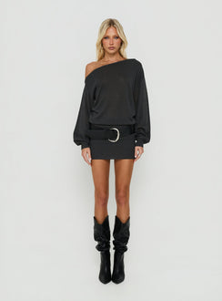 Johannah Off Shoulder Long Sleeve Knit Mini Dress Dark Grey