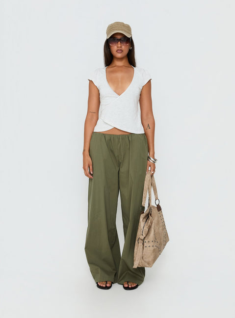 Lunea Concealed Waistband Pants Khaki Petite