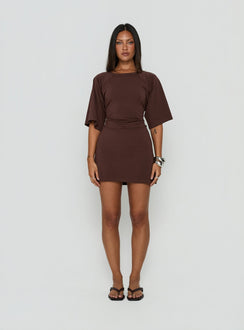 Enzia Raglan Lace Up Mini Dress Brown