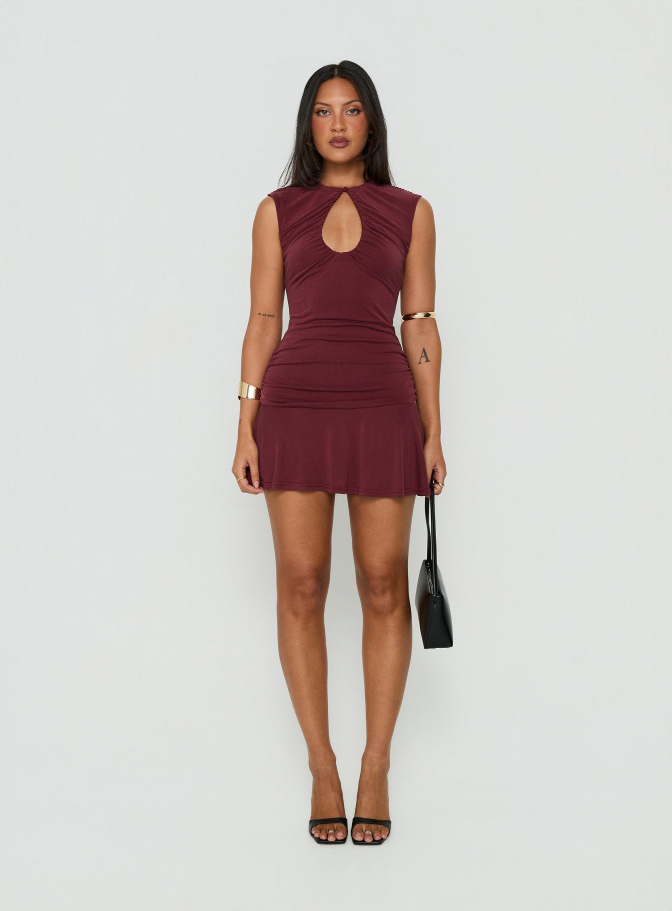 Karmica Keyhole Ruched Mini Dress Plum