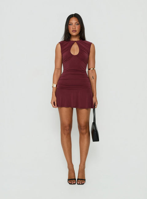Karmica Keyhole Ruched Mini Dress Plum