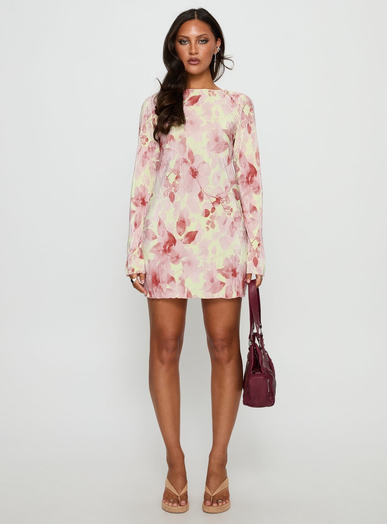 princess polly long sleeve dress Odelie Long Sleeve Plisse Mini Dress | Multi Floral | Womens