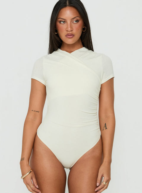 Odettea Cross Front Short Sleeve Bodysuit Cream