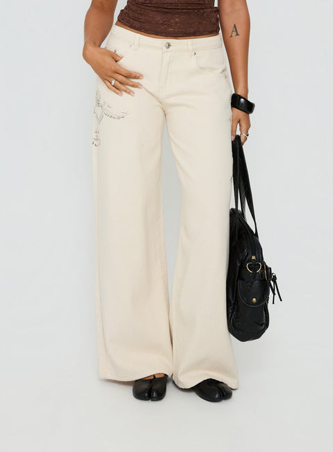 Than Forever Love Graphic Denim Jeans Cream