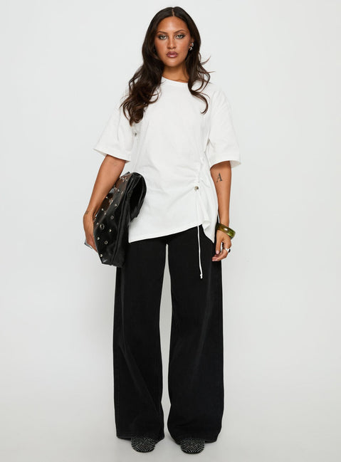 Agnessa Ruched Detail Oversized Tee White