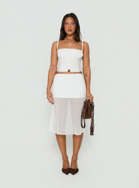 Camy Sheer Panelled Midi Skirt White