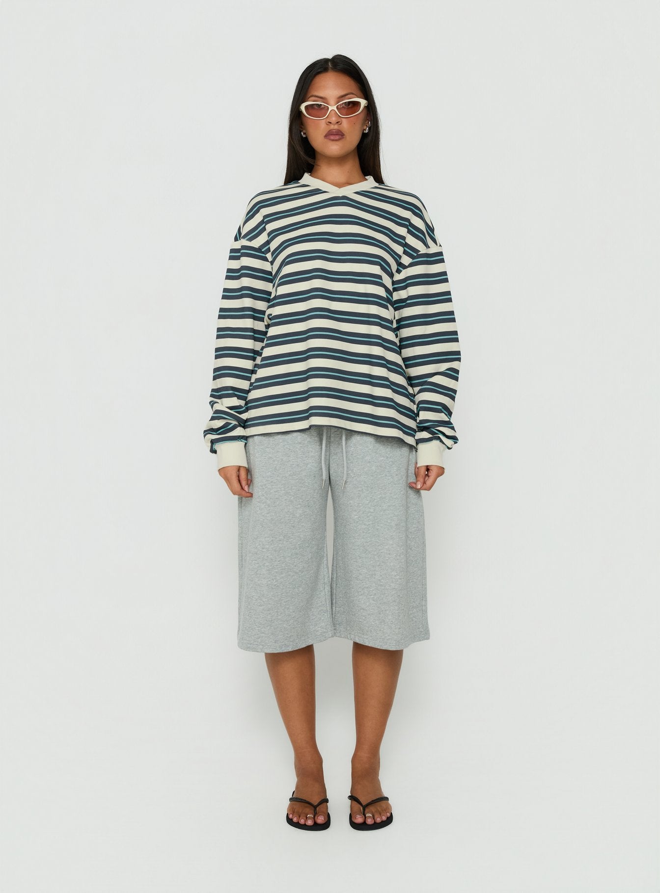 Opollo V Neck Jumper Blue Multi Stripe