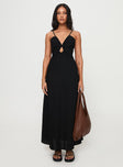 front view of model wearing Princess Polly Harkonnen Maxi Dress Black Plunger 