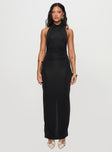 side view of model wearing Princess Polly Giggle Maxi Dress Black Cowl Neck 