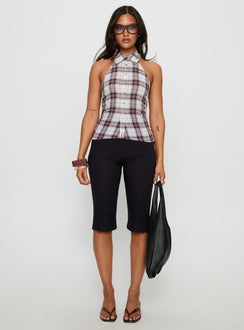 Klossie Halter Button Down Top Multi Check