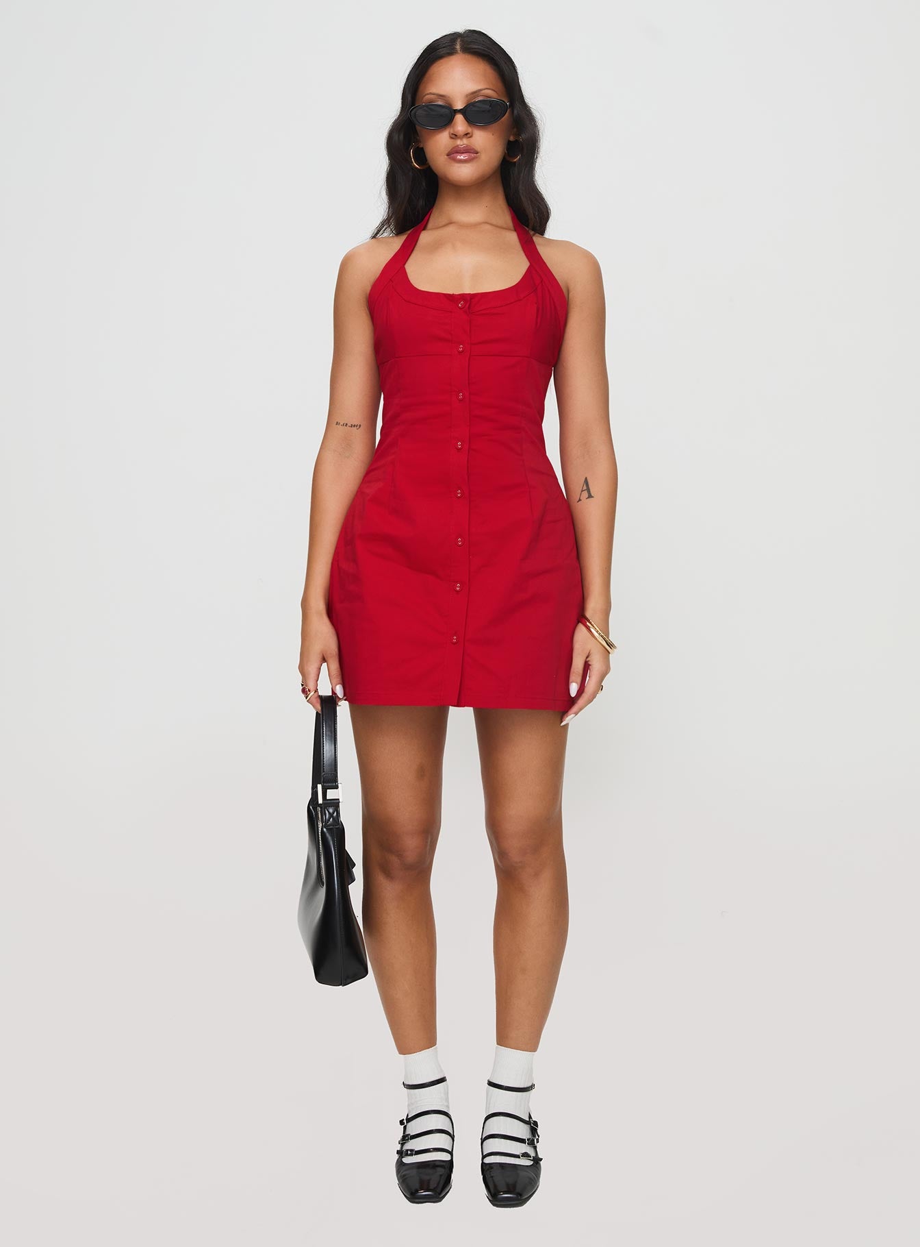 red short halter dress Short red dress