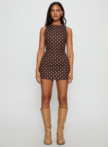 princess polly brown checkered dress Laurita Shirred Mini Dress Brown Check main image 0