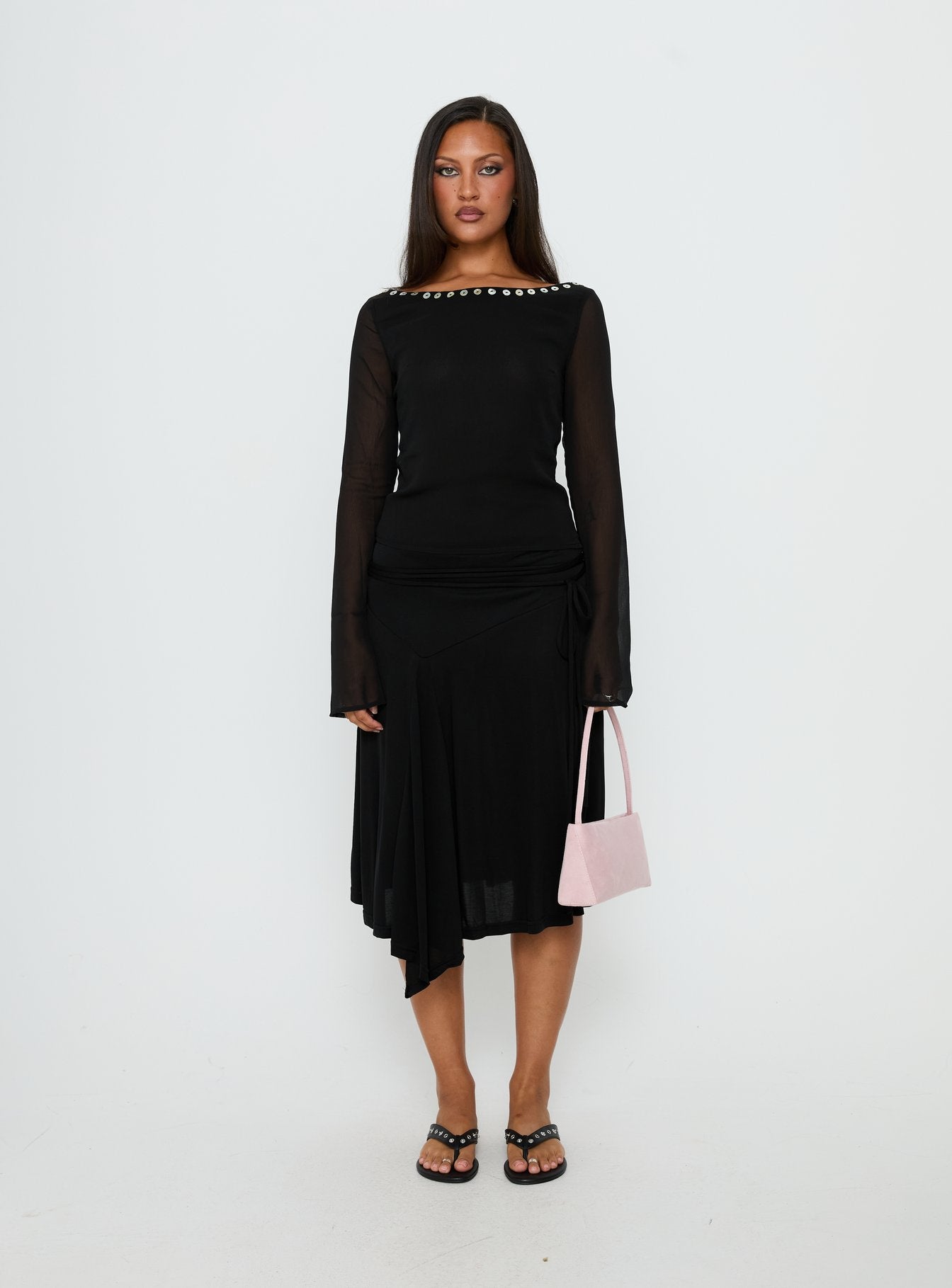jersey skirt dress Joaney Tie Side Jersey Midi Skirt | Black | Womens