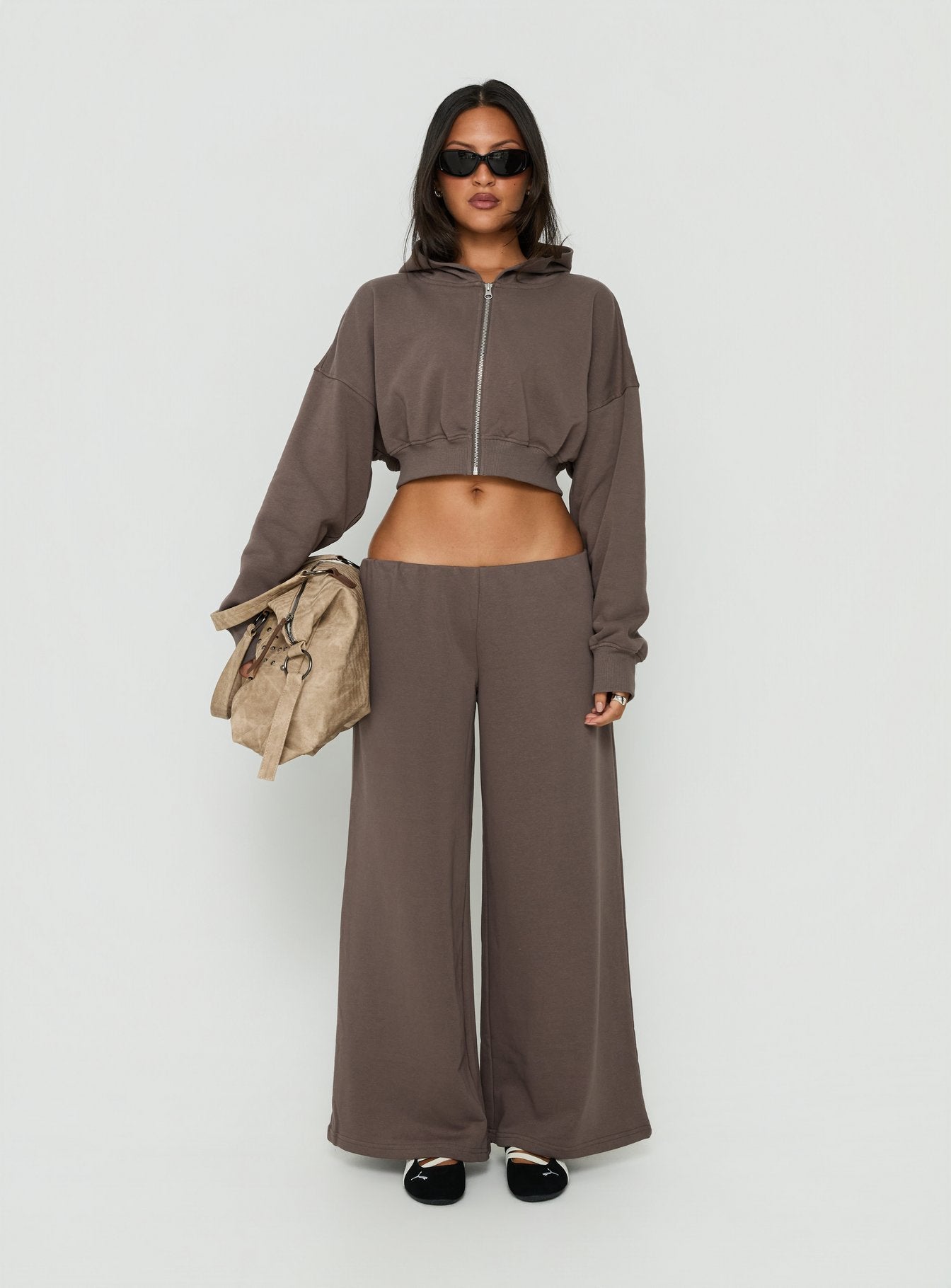 Kaeya Fleece Wide Leg Low Rise Pants Grey